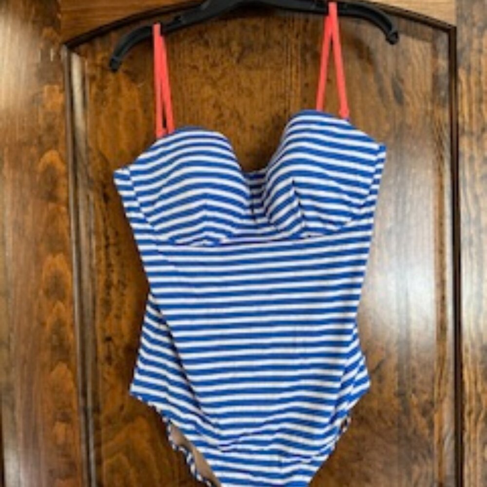 J Crew Swimwear | Blue & White Sailor Striped One-Piece Suit, (Size 16, D-Cup)